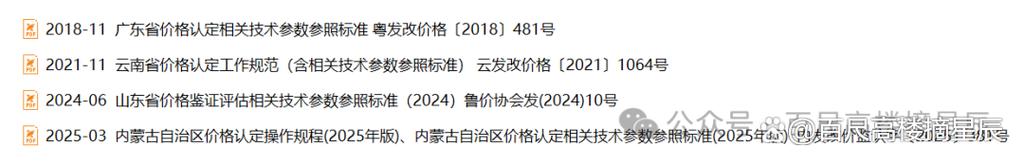 2026-08 价格鉴证评估相关技术参数合集(广东省,云南省,山东省,内蒙古